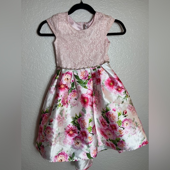 Rare Editions Pink Pleated A-Line Floral Formal Sundress 6X - Picture 1 of 8
